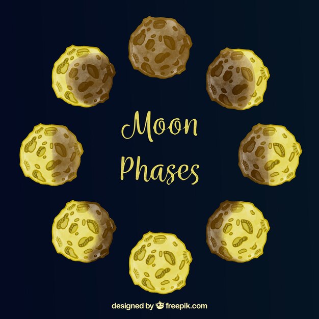 Dark blue background with moon phases