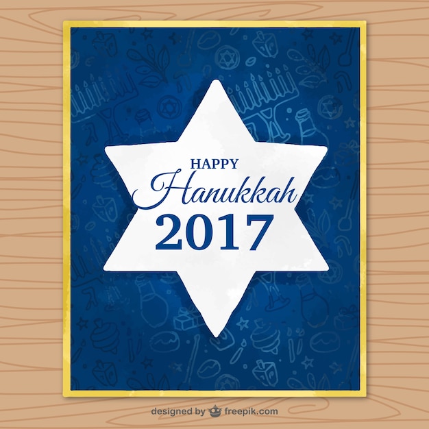 Vettore gratuito scuro biglietto di auguri blu con stella per hanukkah
