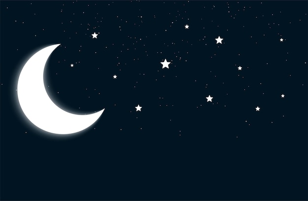 Free vector dark blue night sky background with half moon and star design