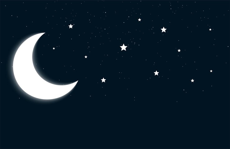 Free Vector dark blue night sky background with half moon and star design
