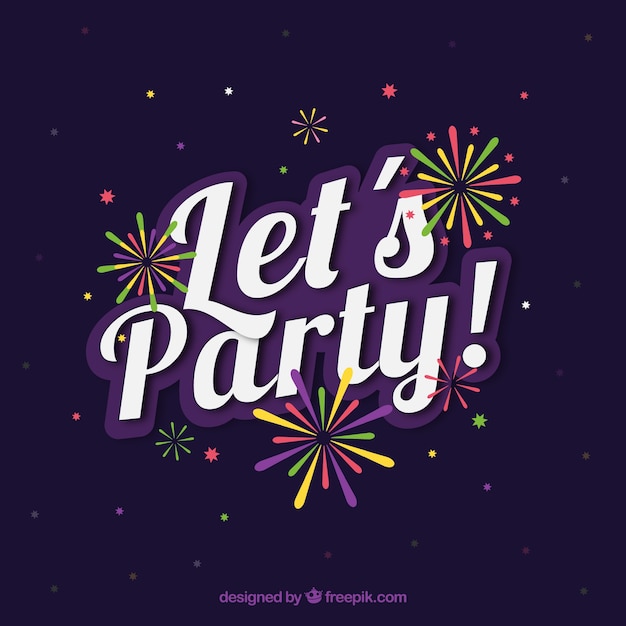 Dark blue party background with colored fireworks