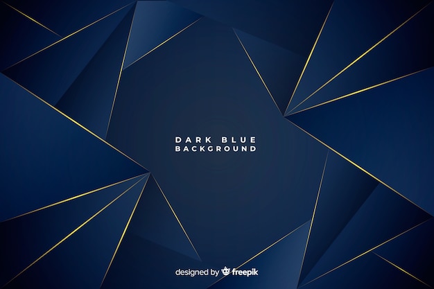 Free vector dark blue polygonal background with golden lines
