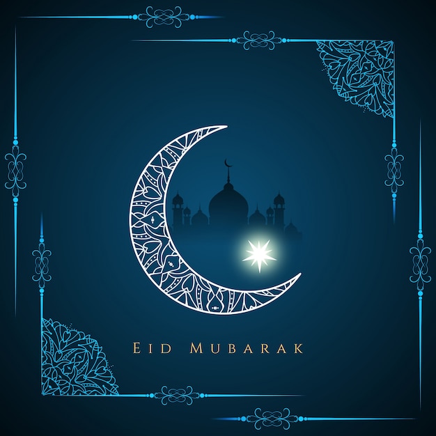 진한 파란색 종교적인 eid 무바라크 디자인