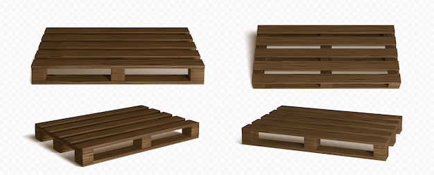 Vettore gratuito vettore isolato frontale in legno marrone scuro per pallet 3d su sfondo trasparente attrezzature di stoccaggio standard per merci e attività di consegna, design di rendering realistico diverso per la pubblicità