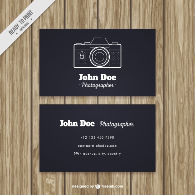 Dark business card with hand drawn camera