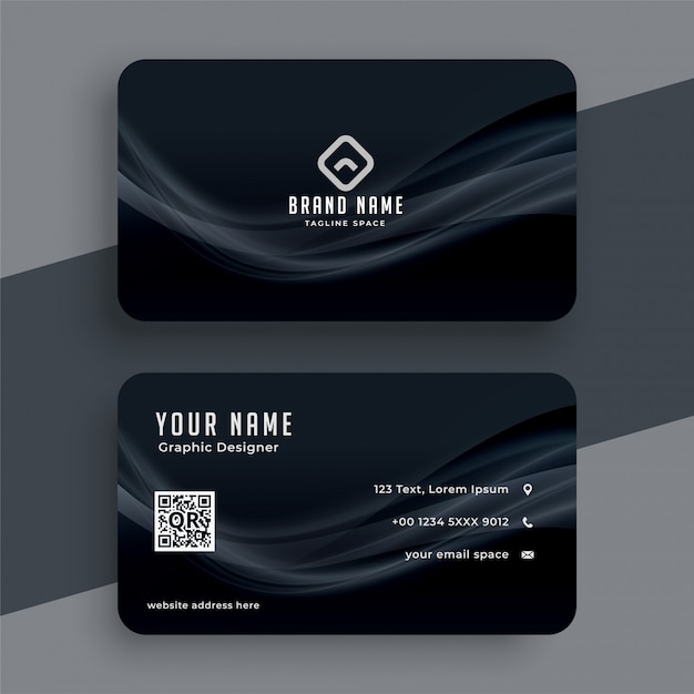 Free vector dark business card with wavy lines