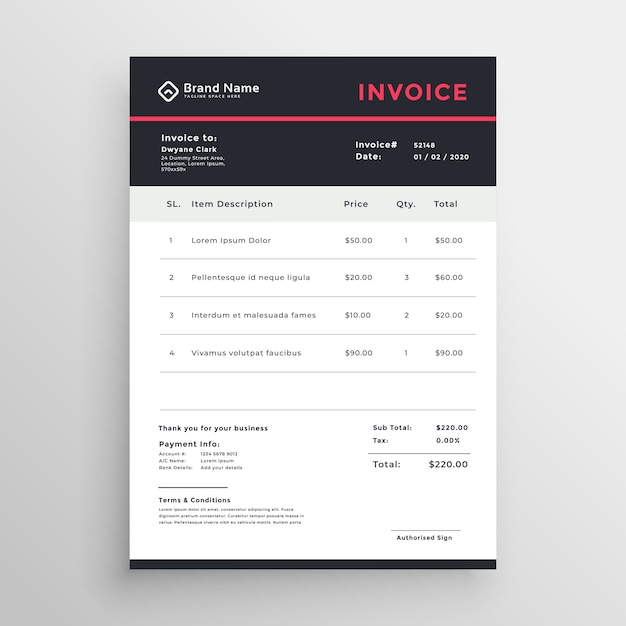 dark business invoice vector template