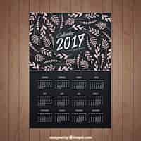 Free vector dark calendar of 2017 with cute leaves decoration