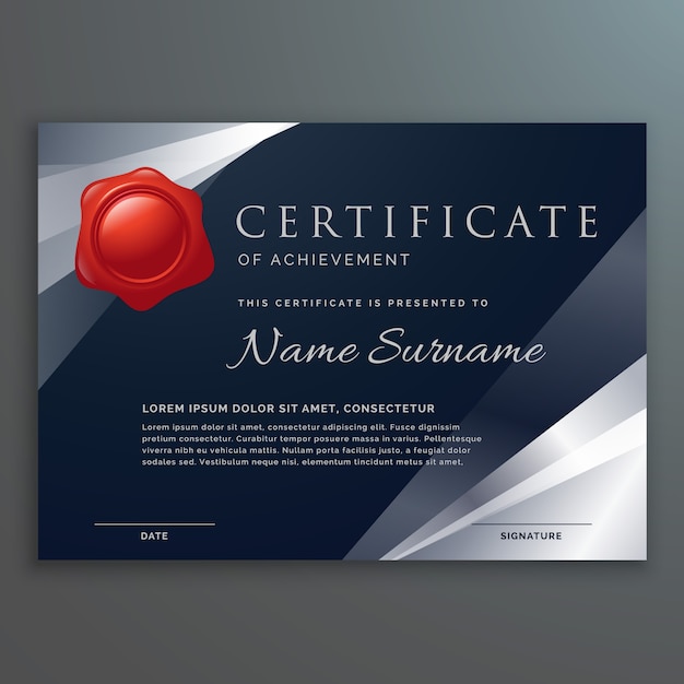 Dark certificate template design with silver geometric shapes