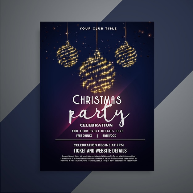 Free vector dark christmas flyer with glittering xmas balls