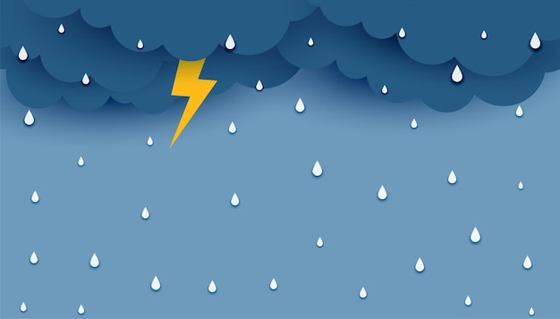 Free vector dark clouds with rainfall and thunder flash background