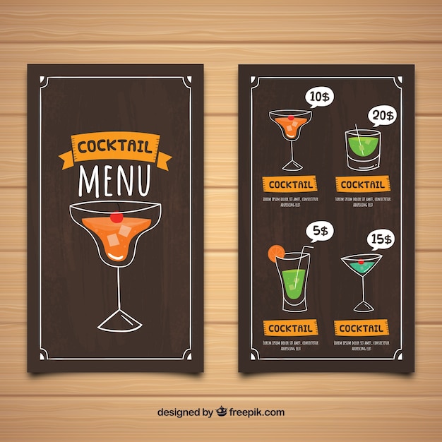 Free vector dark cocktail menu template