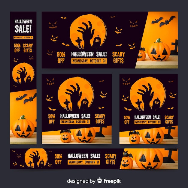 Collezione scura di banner di vendita web di halloween