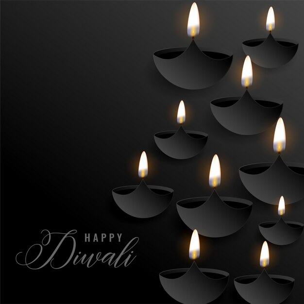 Free vector dark diwali background with floating diyas
