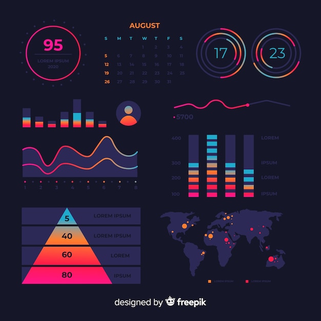 Dark flat design of graphic statistic template