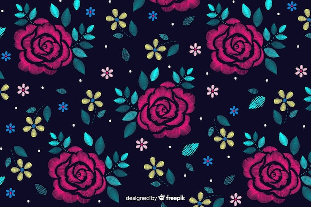 Dark floral decorative embroidery background