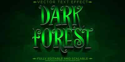 Vettore gratuito effetto testo foresta oscura modificabile in stile vintage e testo spaventoso