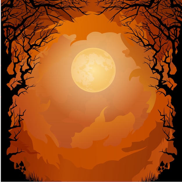 Free vector dark forest with orange background