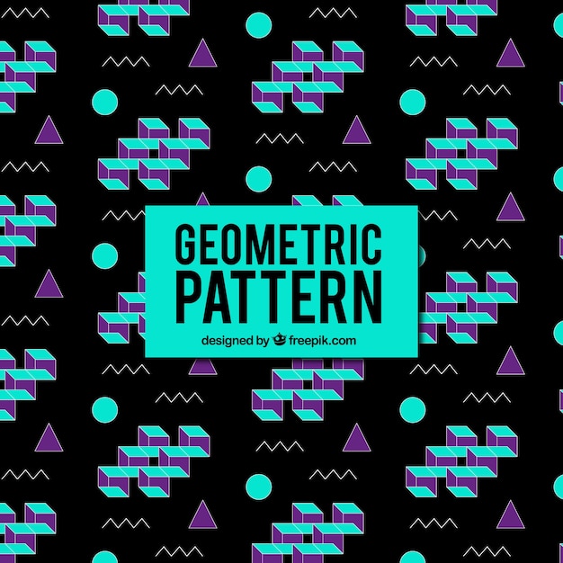 Dark geometric pattern with colored shapes