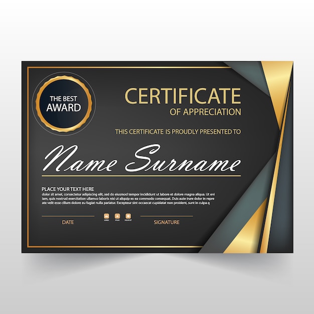 Oro nero elegant certificato orizzontale con illustrazione vettoriale