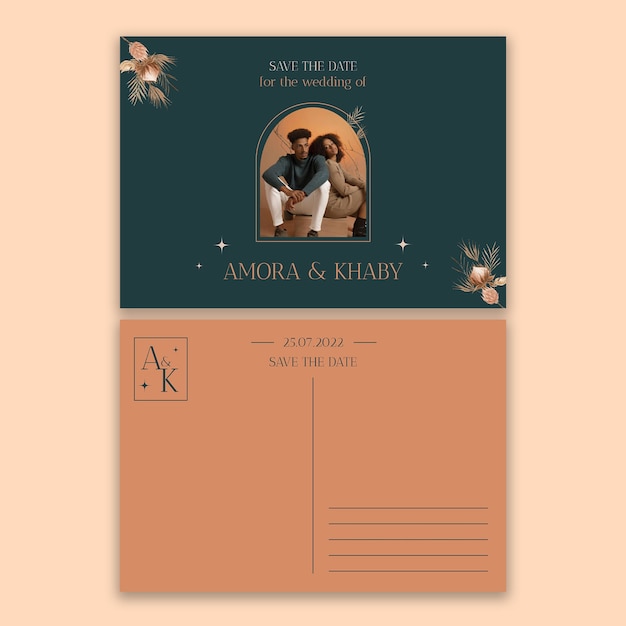 Dark green save the date postcard