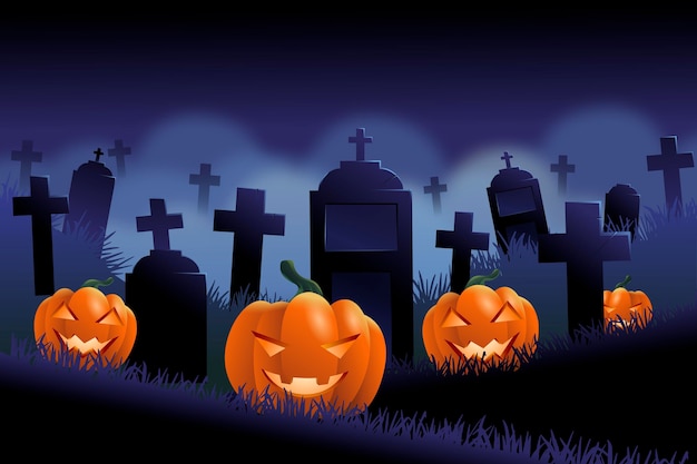 Dark halloween background with cemetery