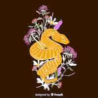 Free vector dark hand drawn snake with flowers background