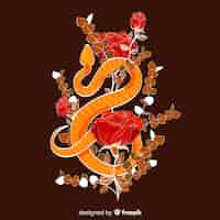 Бесплатное векторное изображение Темная рисованная змея с розами
