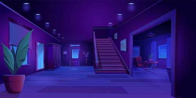 Free vector dark house hallway wood interior cartoon vector