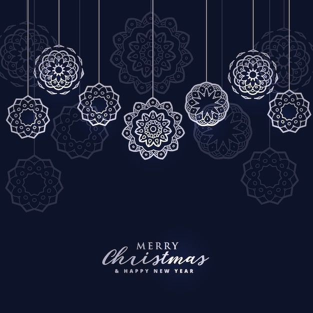 Free vector dark merry christmas background with hanging balls