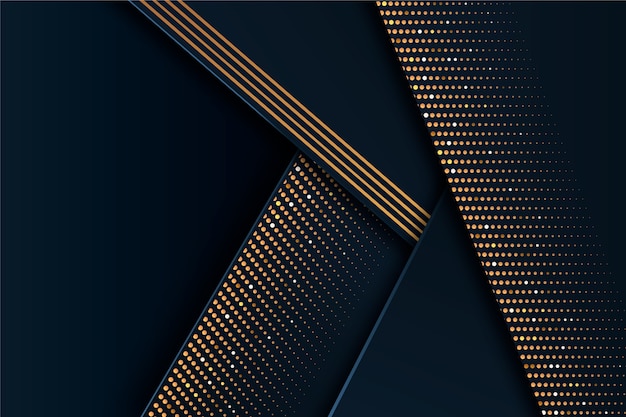 Free vector dark paper layers background with golden details