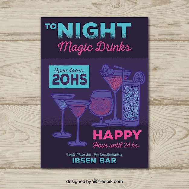 Free vector dark party brochure with hand drawn drinks