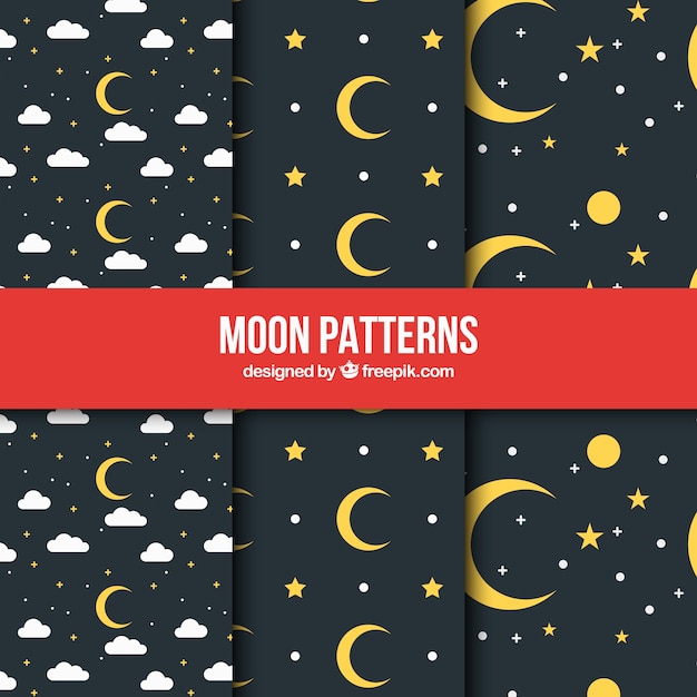 Free vector dark patterns with yellow moons and stars in flat design