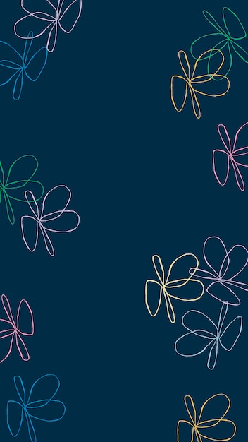 Dark phone wallpaper background vector, cute flower line art