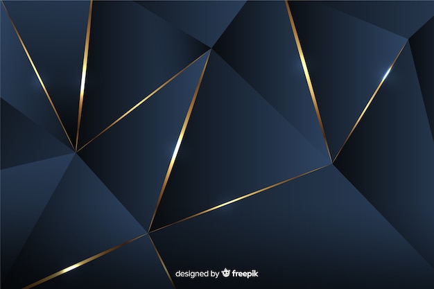 Free vector dark polygonal background with golden lines