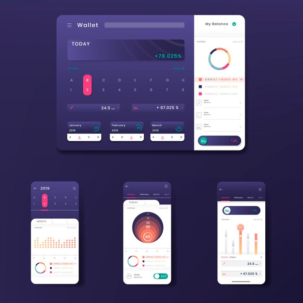 진한 보라색 주식 거래 infographic 템플릿 디자인