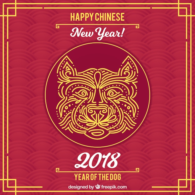 Dark red chinese new year background with dog face