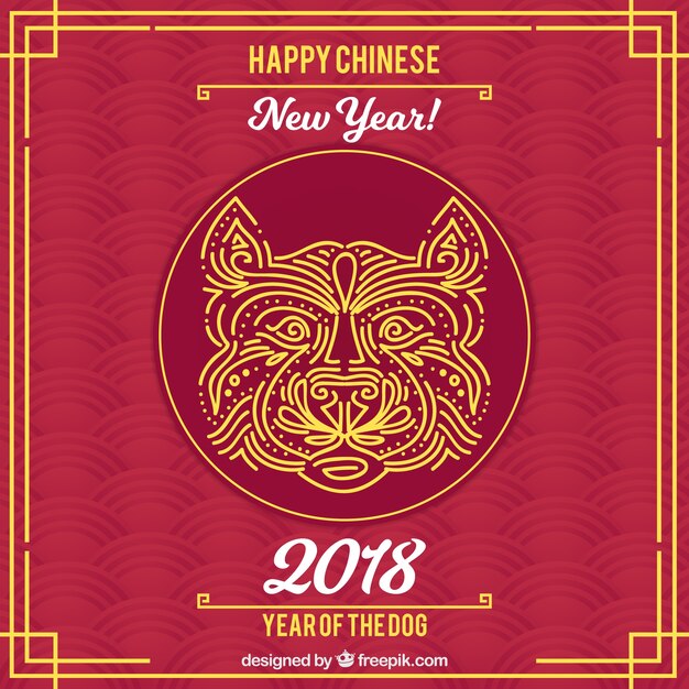 Dark red chinese new year background with dog face