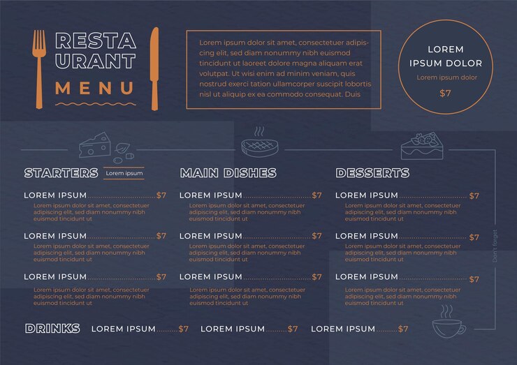 Free Vector dark restaurant menu for digital platform