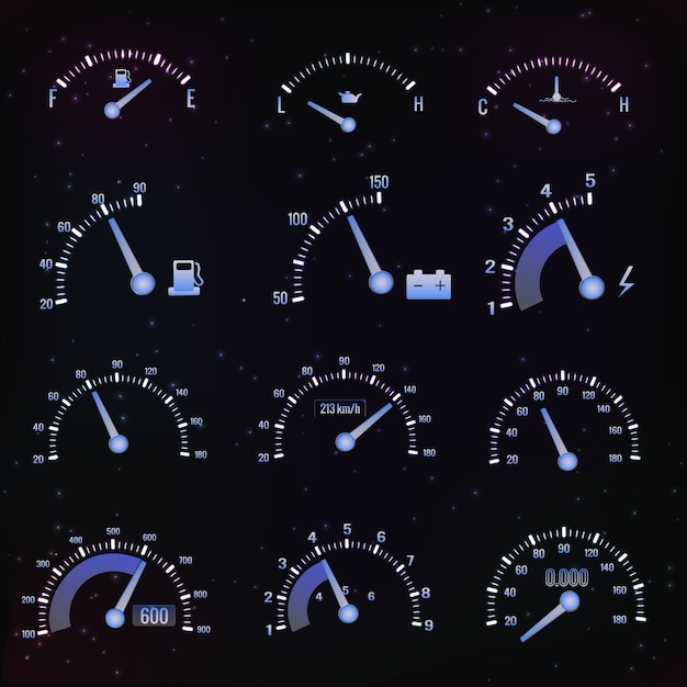 Free vector dark speedometer interface set