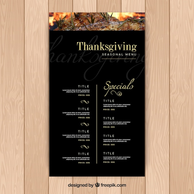 Free vector dark thanksgiving menu template