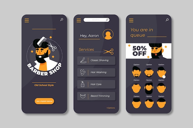 Dark theme barber shop booking app