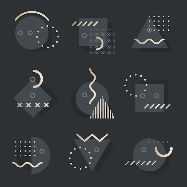 Free vector dark tone memphis design resource pack