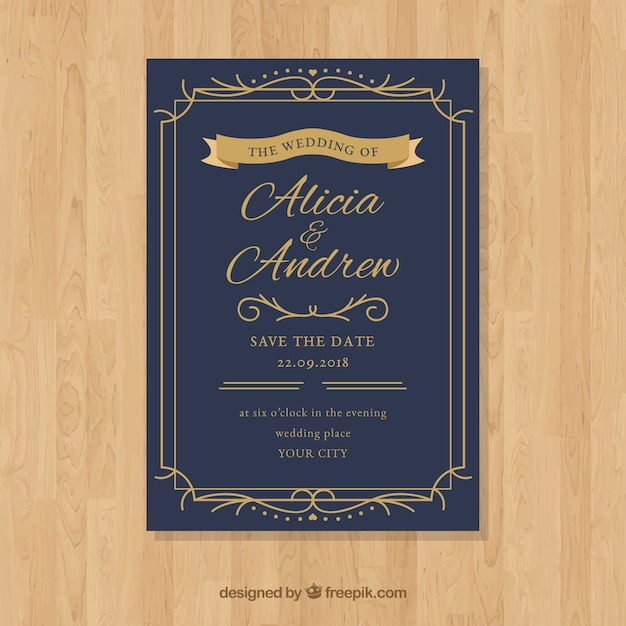 Free vector dark vintage wedding invitation template