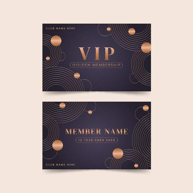 Free vector dark vip card template with golden details in gradient