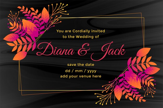 Dark wedding card with flower decoration