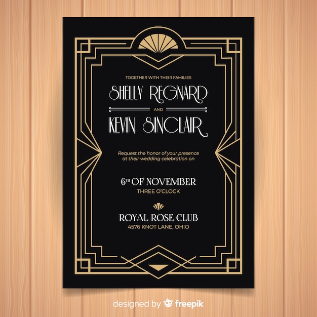 Dark wedding invitation template in art deco design