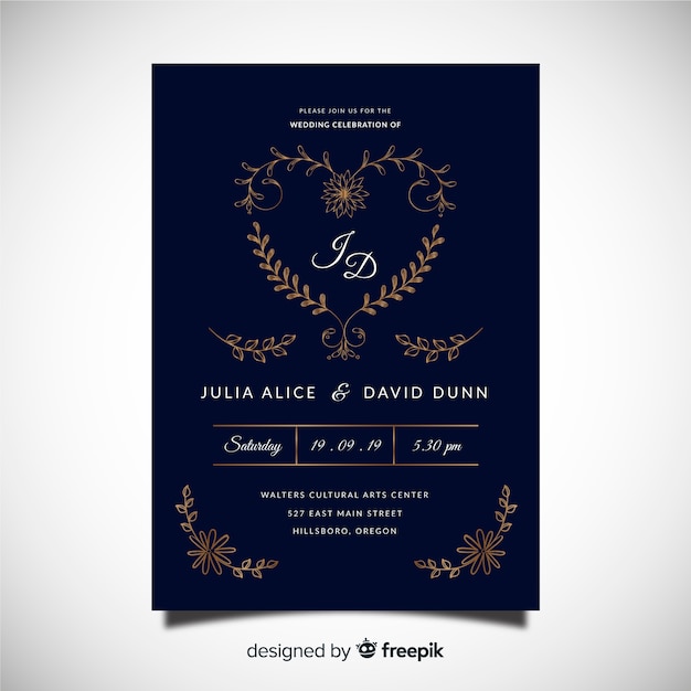 Free vector dark wedding invitation template