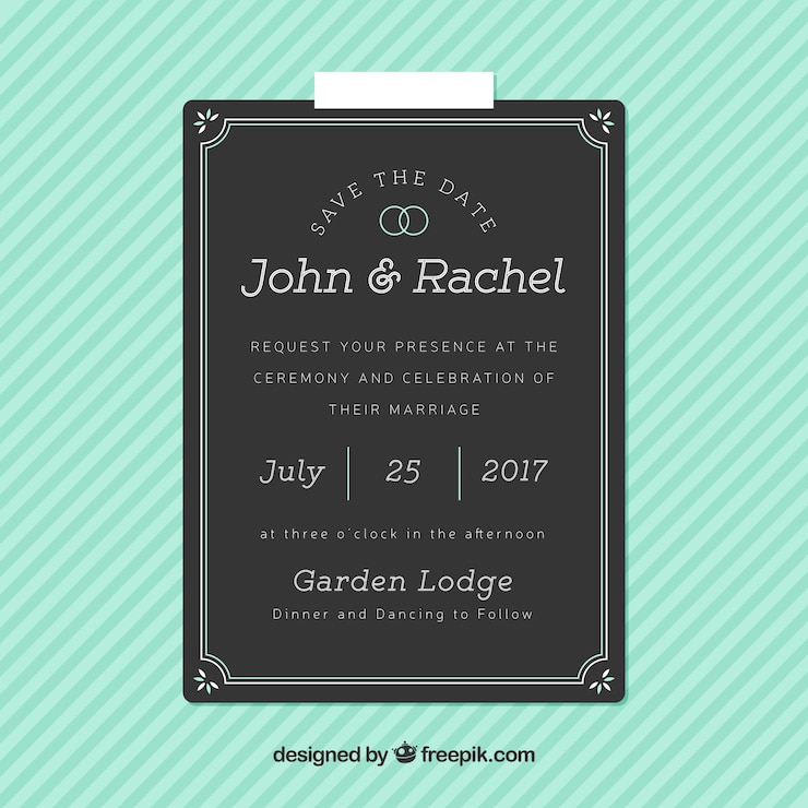 Free Vector dark wedding invitation with decorative frame
