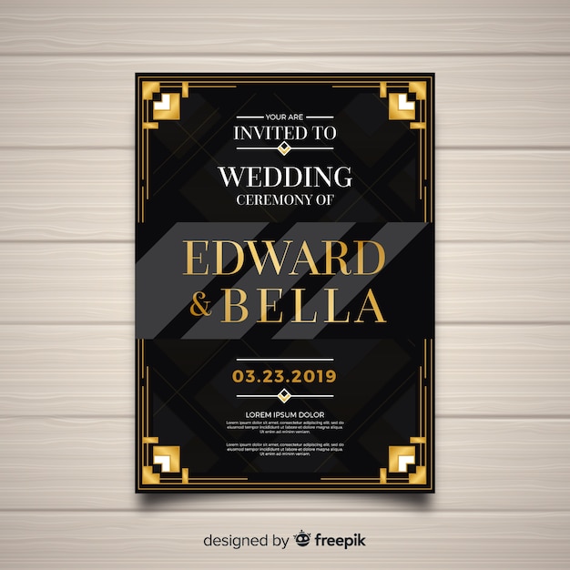 Dark wedding template in art deco style